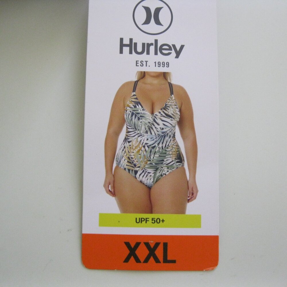 Hurley Women's One Piece Swimsuit w/Removable Cups, Color: Green Palms, Size XXL